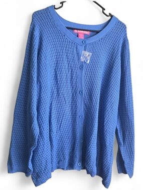 Woman Within Royal Blue Openwork Button-Front Cardigan